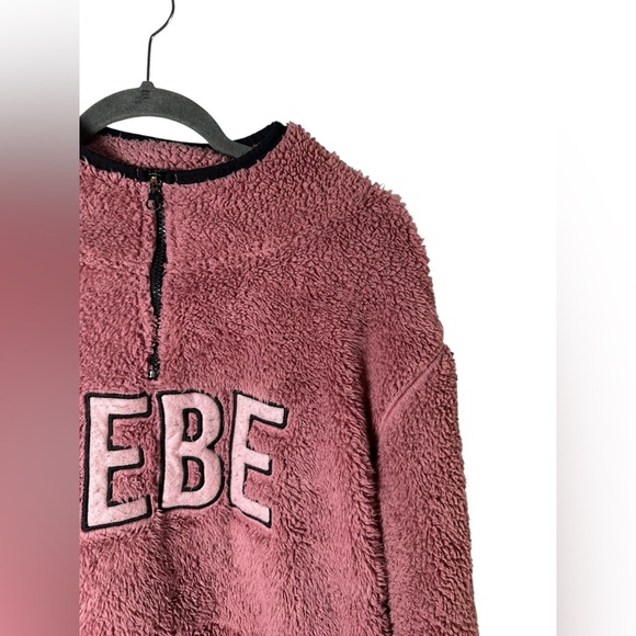 Bebe Sport Pink Sherpa Fleece Pullover Women’s XL 1/4 Zip Cozy Sweatshirt Jacket - Picture 2 of 8